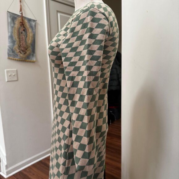 Zara Checked Knit Dress in sage green and cream.  size L - Picture 5 of 6